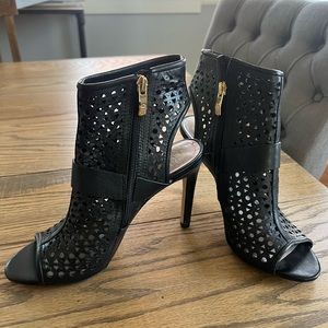 Vince Camuto Kaleen cage black open toe stiletto booties